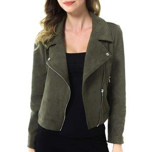 Green Moto Faux Suede Motorcycle Jacket